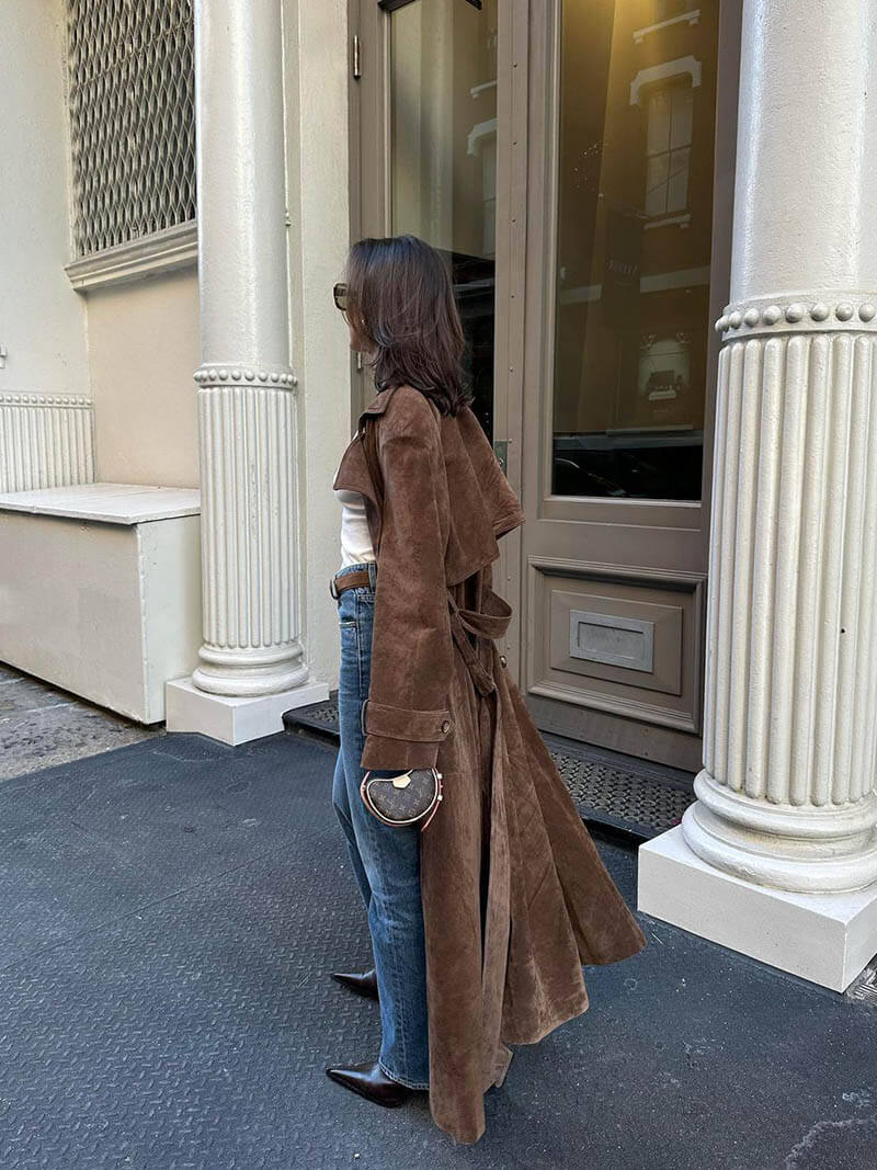 LALUNA® | Faux Suede Trench Coat