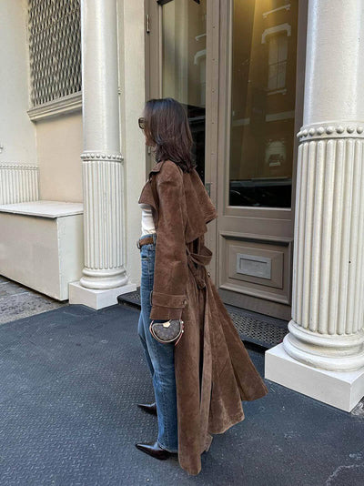 LALUNA® | Faux Suede Trench Coat