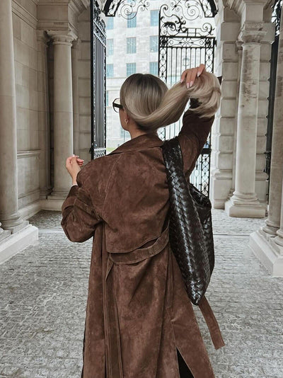 LALUNA® | Faux Suede Trench Coat