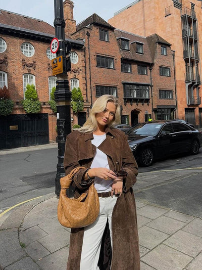 LALUNA® | Faux Suede Trench Coat