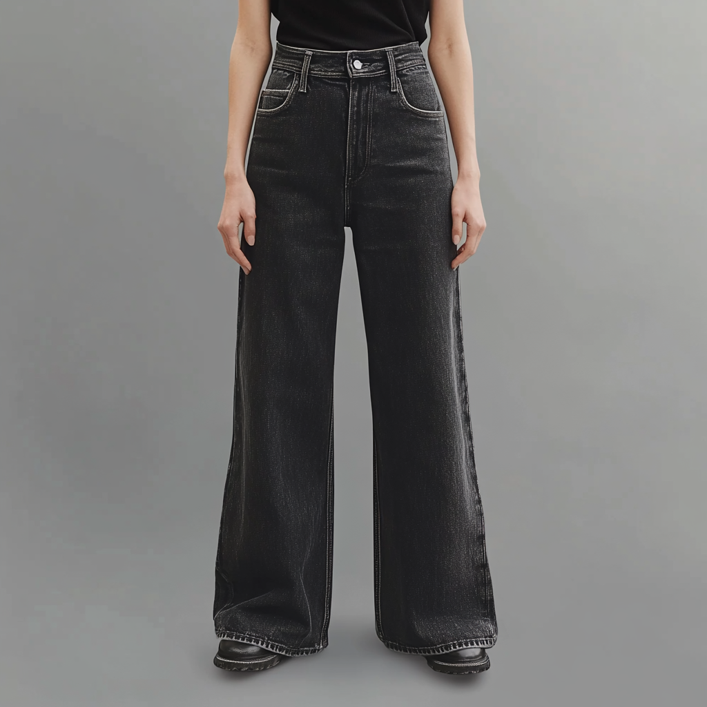 Laluna® | Black Oversized Wide-Leg Jeans
