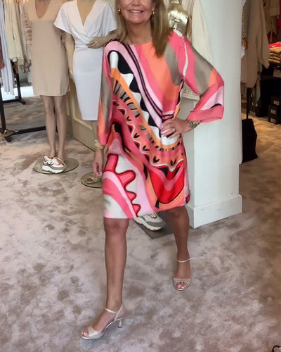 Laluna® | Stylish Printed Midi Dress with Round Neckline