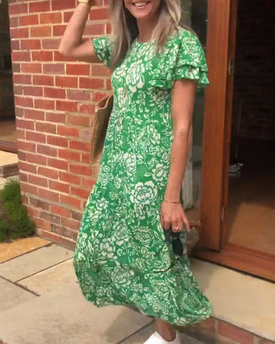 Laluna® | Floral Print Short Sleeve Maxi Dress