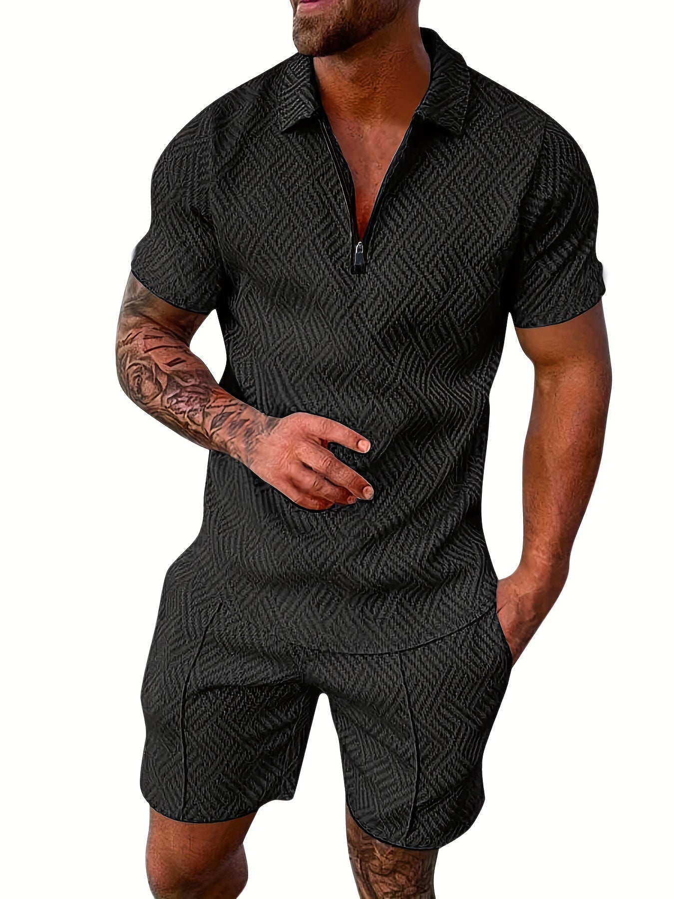 V-Neck Zippered Ensemble