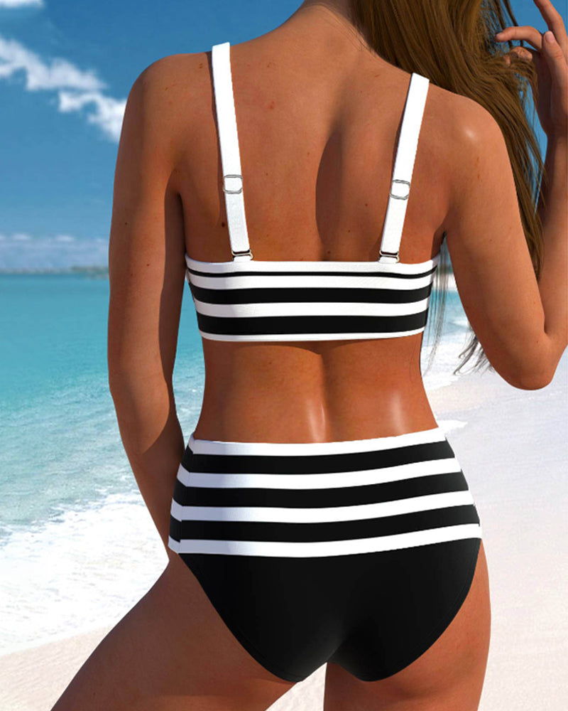 Laluna® | High-Waisted Striped Bikini