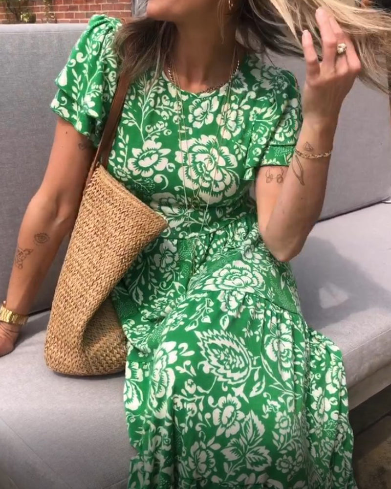 Laluna® | Floral Print Short Sleeve Maxi Dress