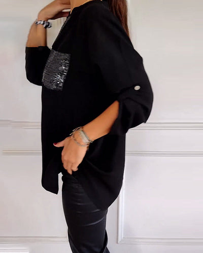 Laluna® | Casual Top Featuring Sequin Detail and Button Accents