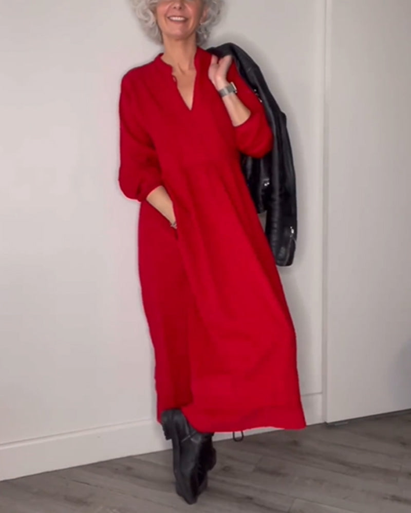 Laluna® | Stylish Long Sleeve V-Neck Dress
