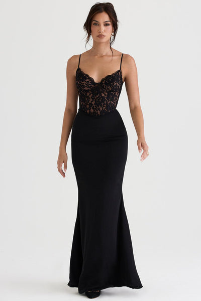 Laluna® | Elegant Black Corset Maxi Dress