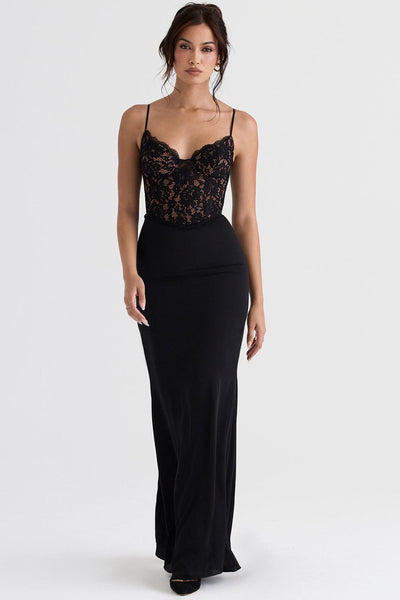Laluna® | Elegant Black Corset Maxi Dress
