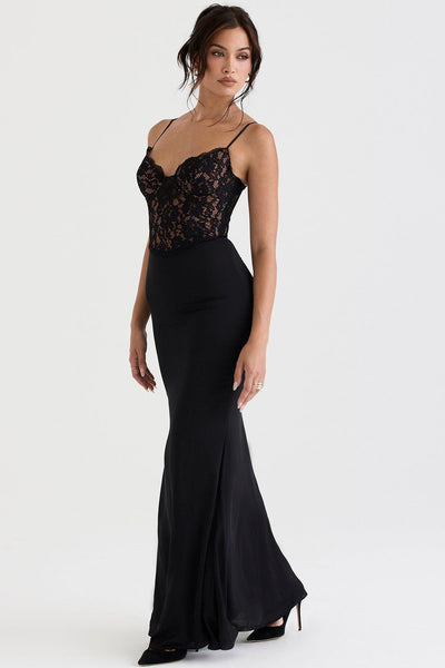 Laluna® | Elegant Black Corset Maxi Dress