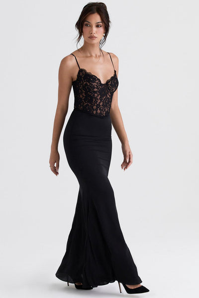 Laluna® | Elegant Black Corset Maxi Dress