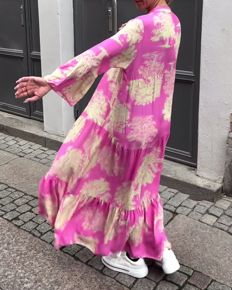 Laluna® | V-Neck Patchwork Dress with Bell Sleeves