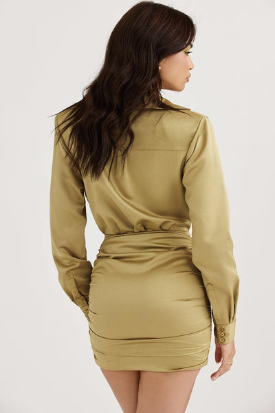 Laluna® Olive Green Satin Shirt Dress