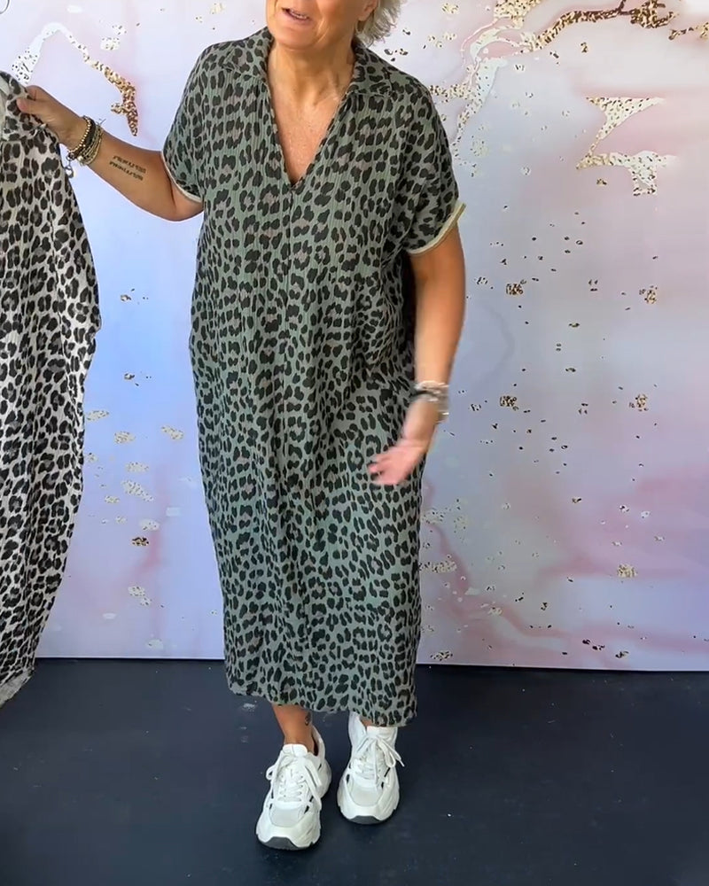 Laluna® Leopard Print V-Neck Dress