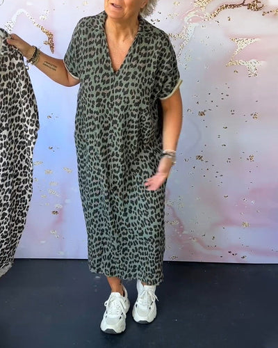 Laluna® Leopard Print V-Neck Dress