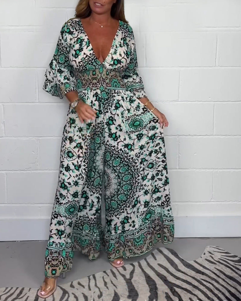 Laluna® | V-Neck Printed Jumpsuit