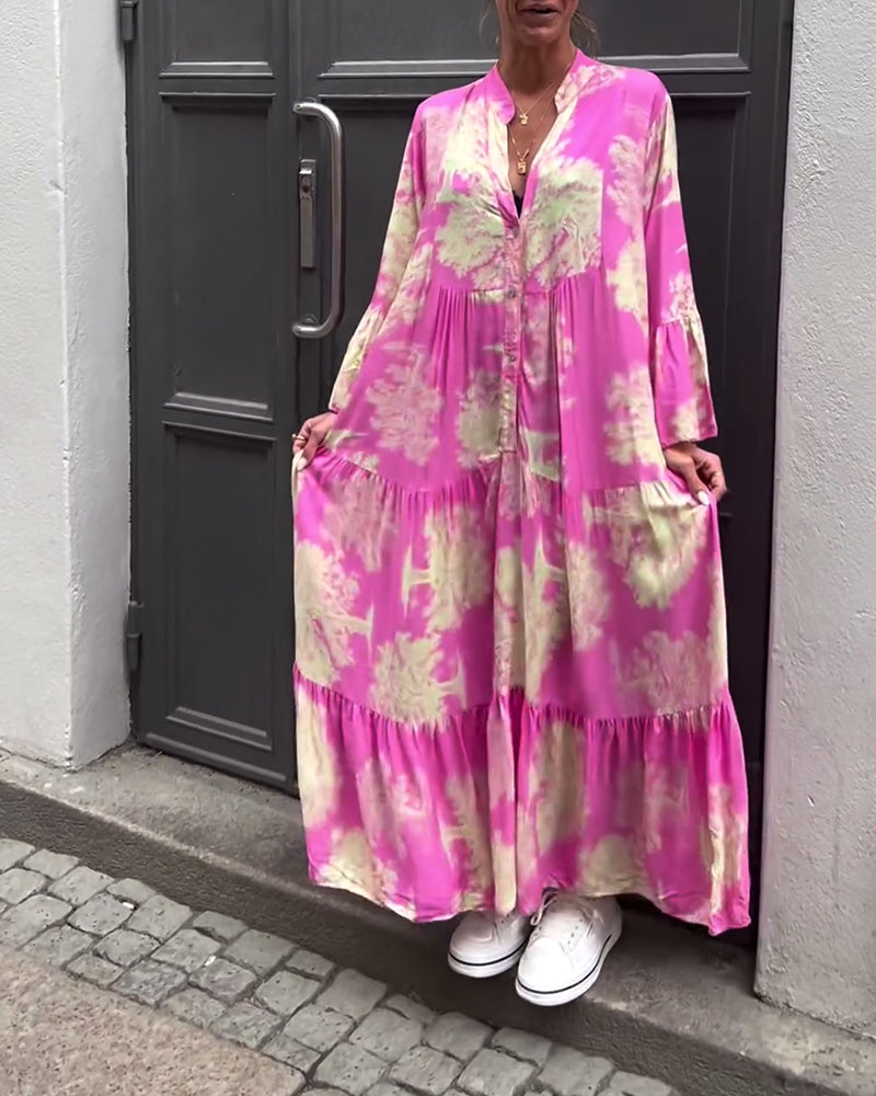 Laluna® | V-Neck Patchwork Dress with Bell Sleeves