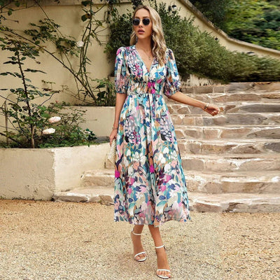 Laluna® | Vibrant V-Neck Dress