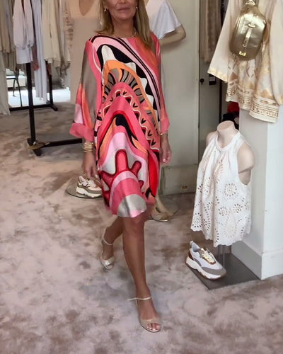 Laluna® | Stylish Printed Midi Dress with Round Neckline