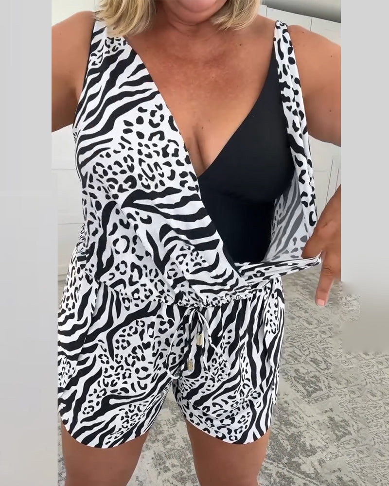 Zebra Print Slim-Fit Swimsuit