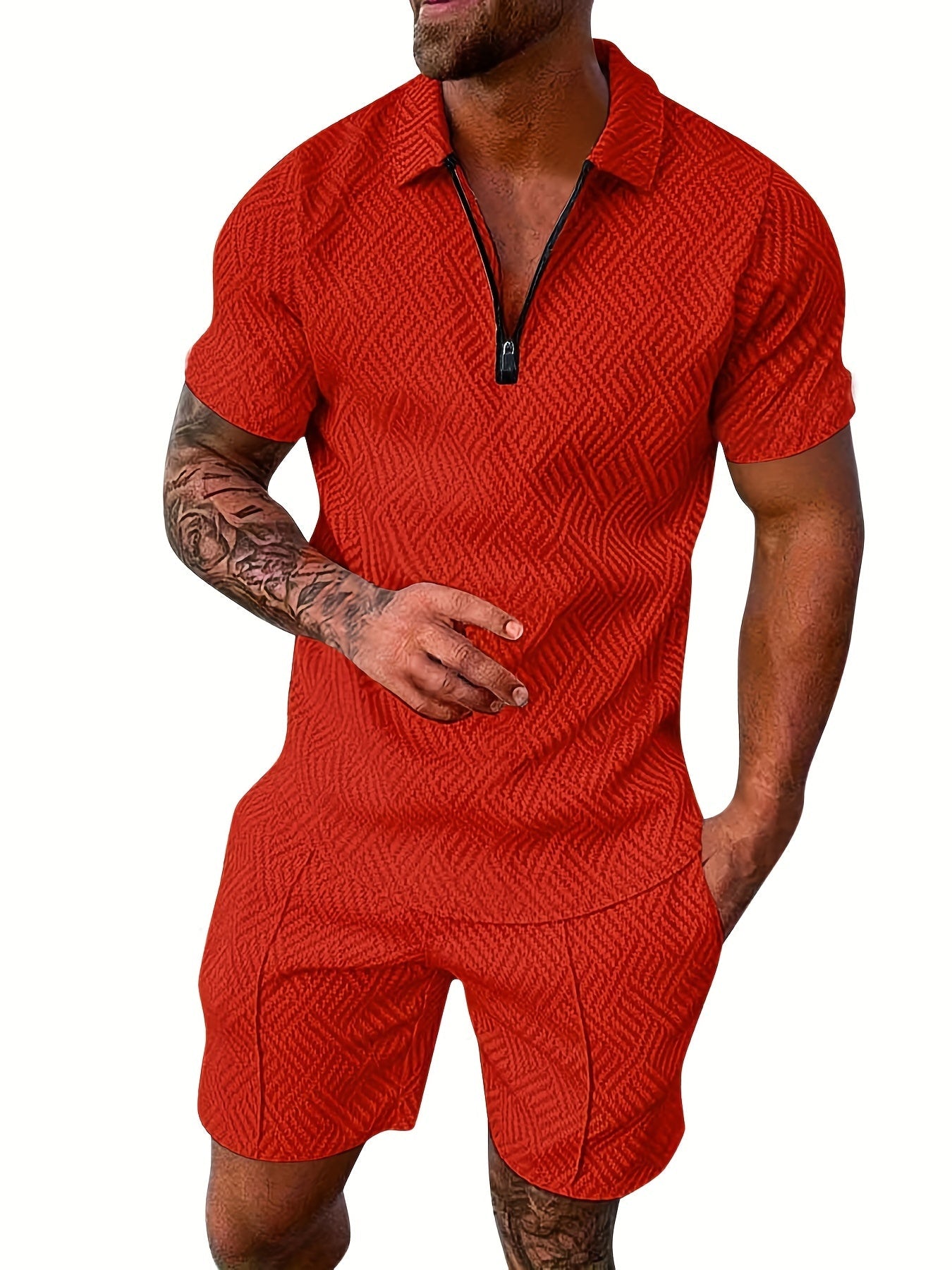 V-Neck Zippered Ensemble