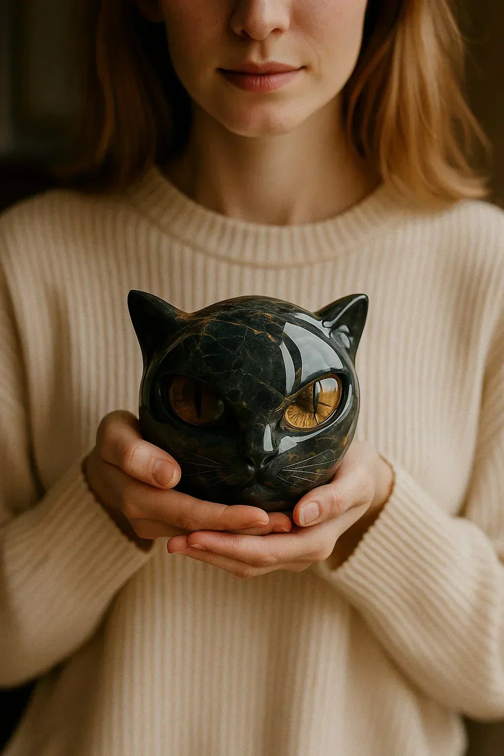 NyxCharm - Enchanting Black Cat Head Sculpture