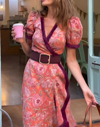 Chic Short Sleeve Pink Maxi Dress