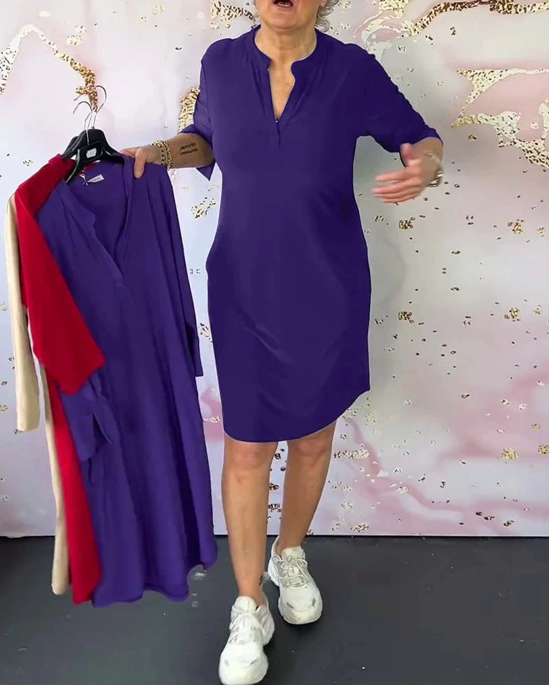 Laluna® | V-Neck Solid Color Dress