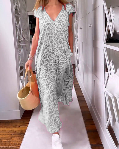 Laluna® | Printed Maxi Dress with V-Neck and Short Sleeves