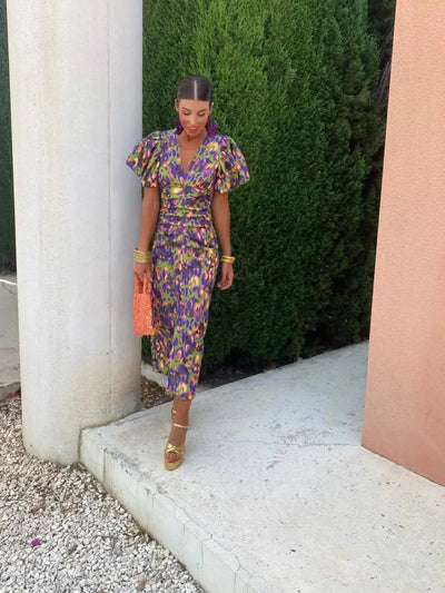 Laluna® | Vibrant Dress with Pleated Sleeves