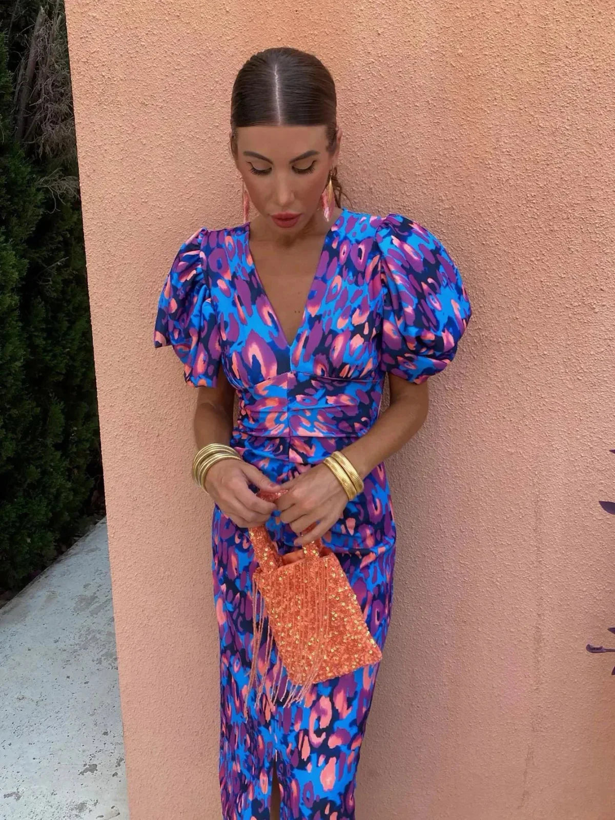 Laluna® | Vibrant Dress with Pleated Sleeves