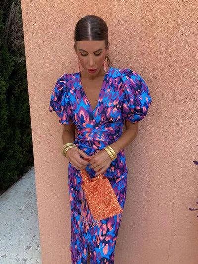 Laluna® | Vibrant Dress with Pleated Sleeves