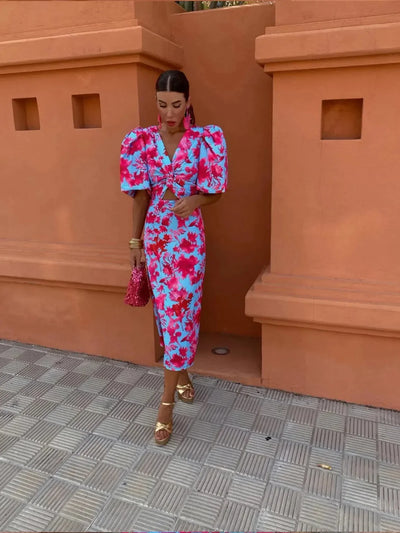 Laluna® | Vibrant Dress with Pleated Sleeves