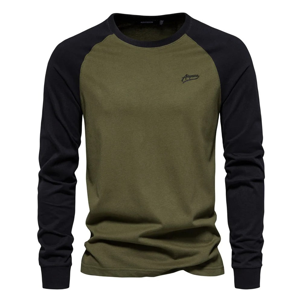 Men's long-sleeved patchwork T-shirt