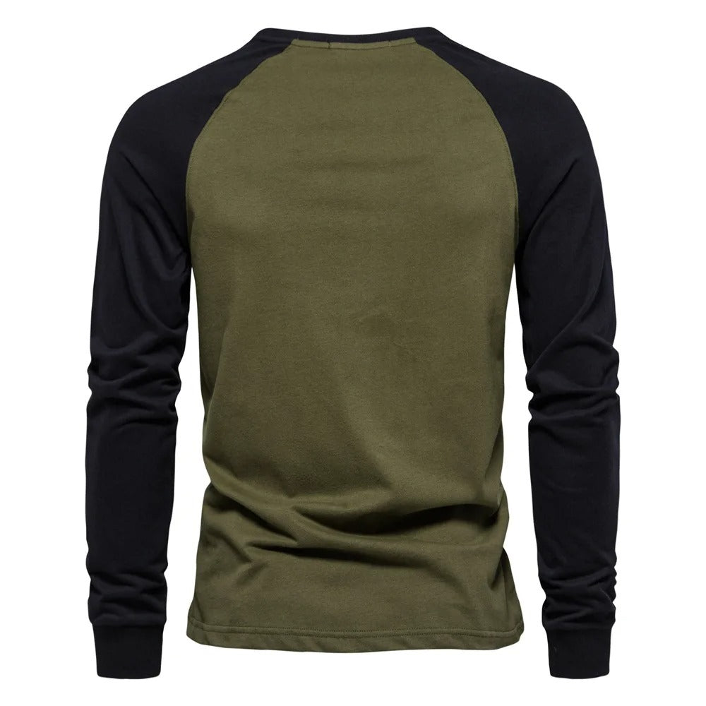 Men's long-sleeved patchwork T-shirt