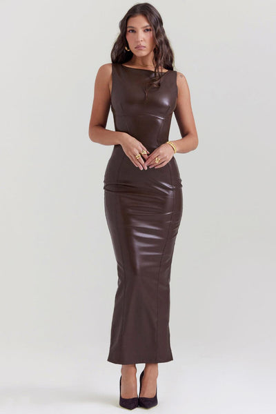 Laluna® | Elegant Leather Maxi Dress