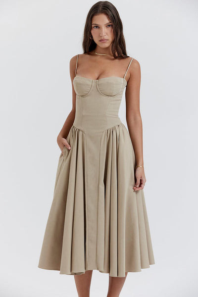 Laluna® Twill Corset Midi Dress