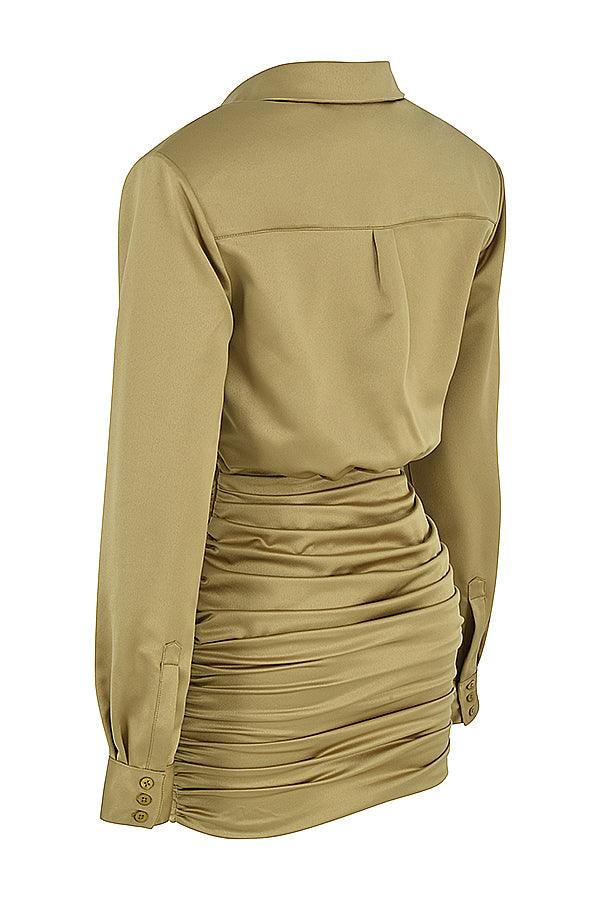 Laluna® Olive Green Satin Shirt Dress