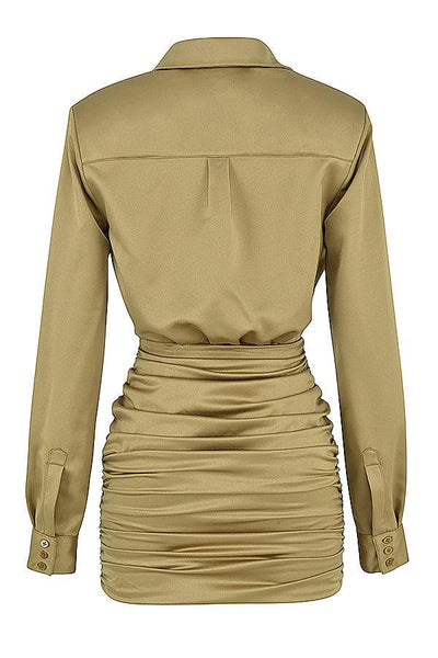 Laluna® Olive Green Satin Shirt Dress