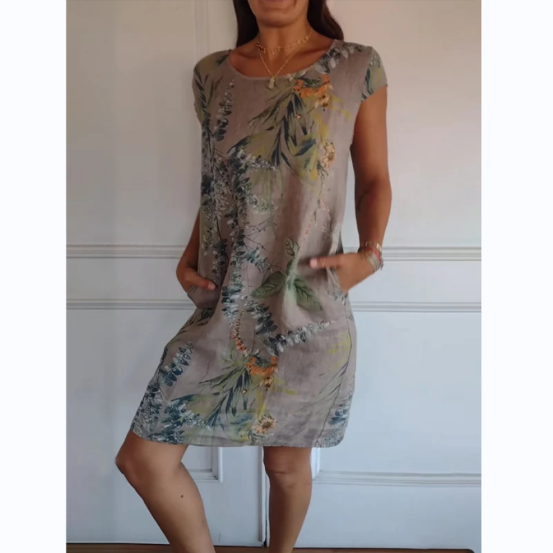 Botanical Print Round Neck Dress