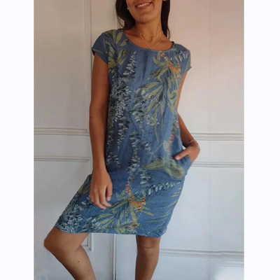 Botanical Print Round Neck Dress
