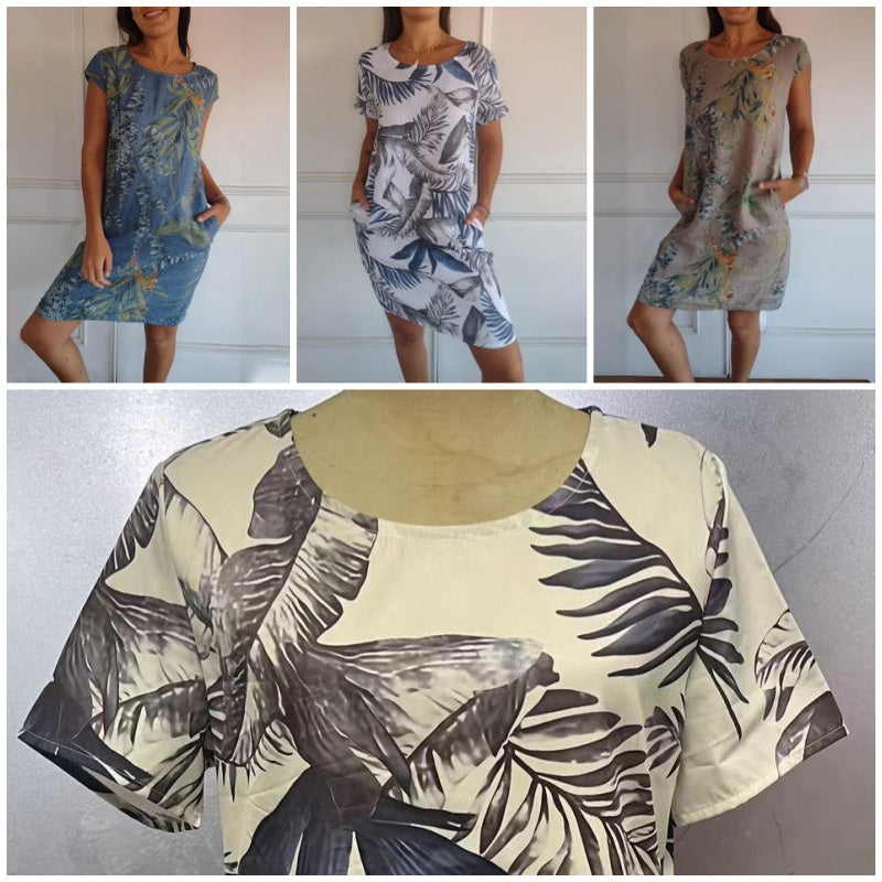 Botanical Print Round Neck Dress