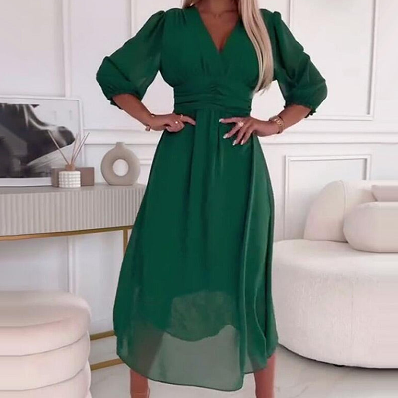 Laluna® | Pointed Neckline Chiffon Dress