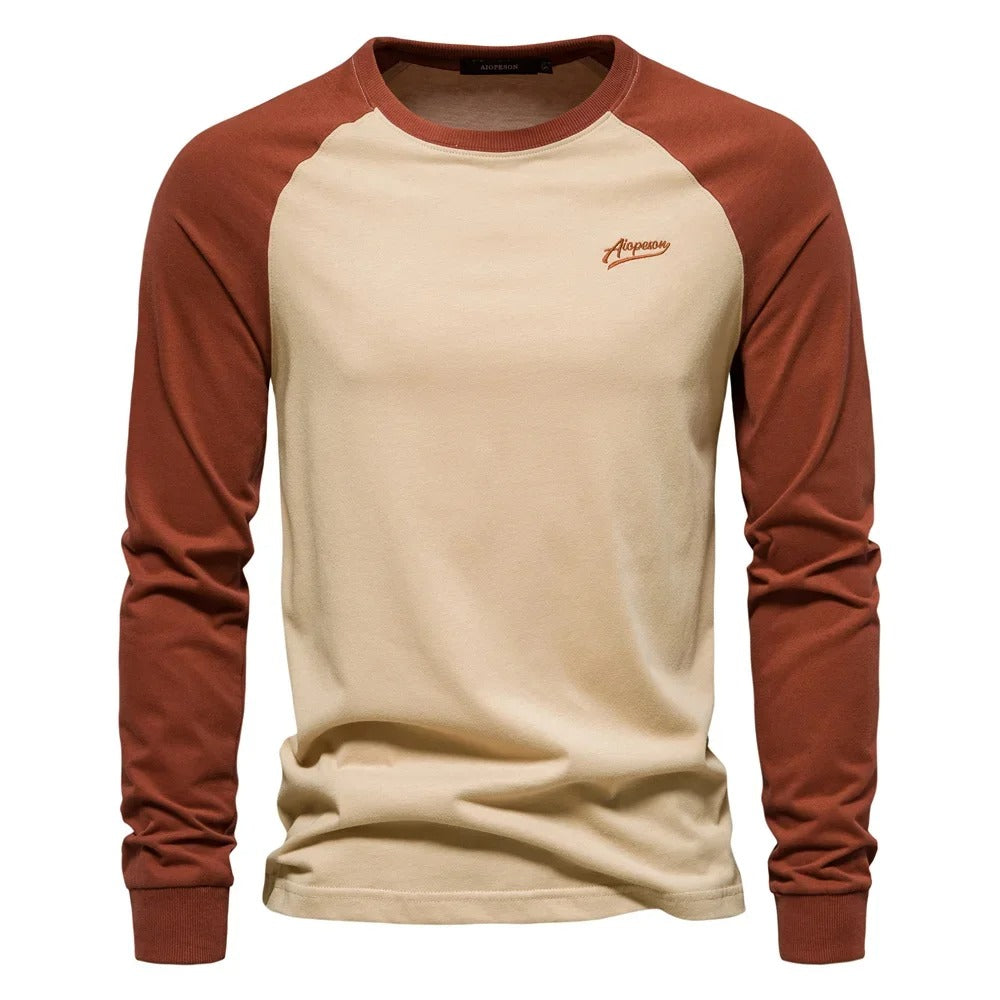 Men's long-sleeved patchwork T-shirt